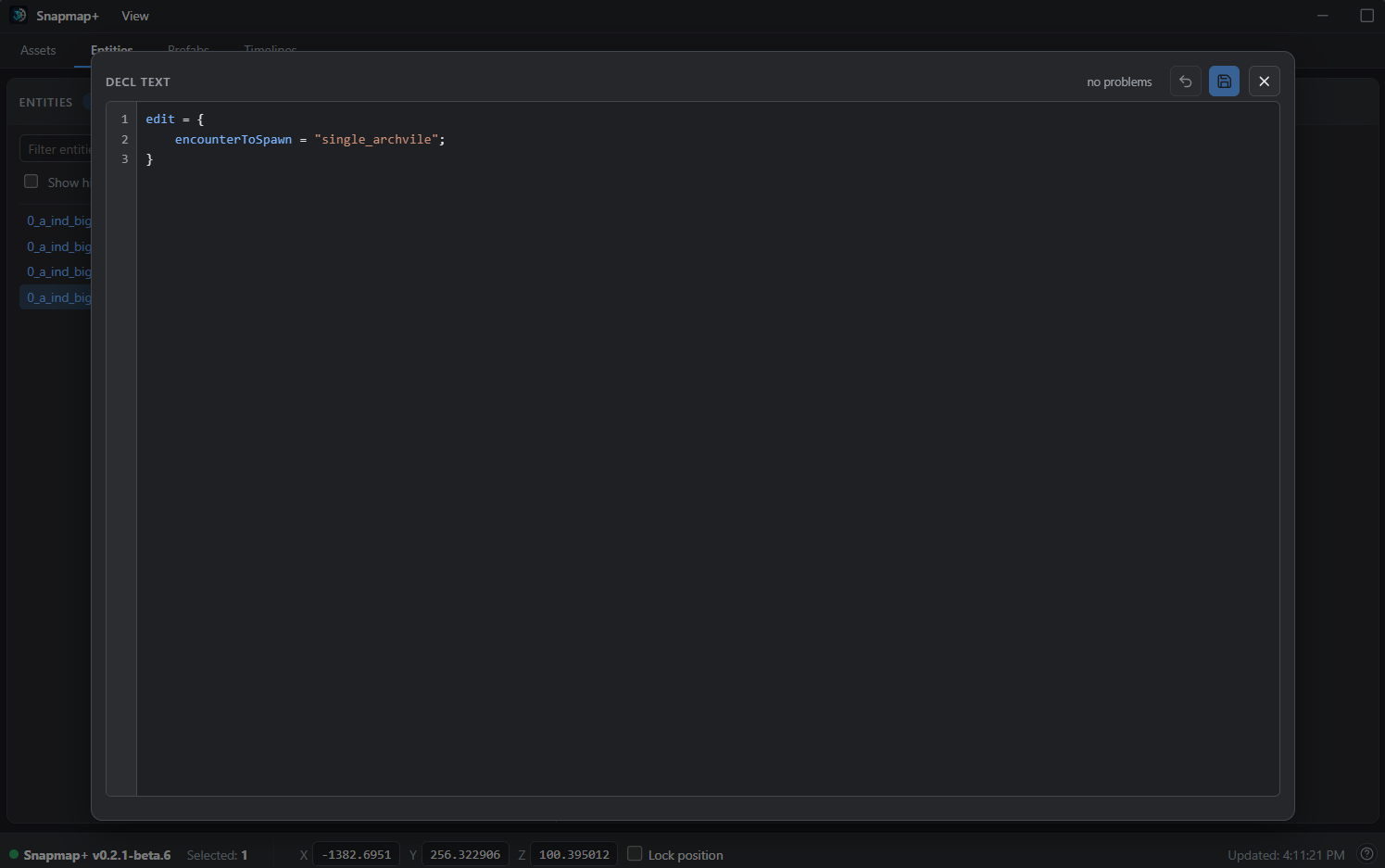 Focus mode: the decl editor filling the window